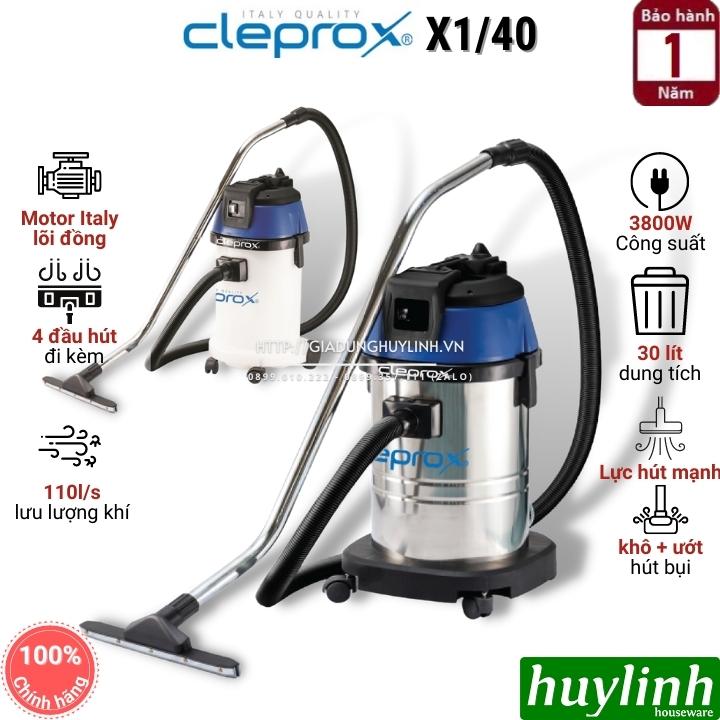 Máy hút bụi công nghiệp khô và ướt CleproX X1/40 - 30 lít - Công suất 1800W [Thùng nhựa - Inox] - Hàng chính hãng