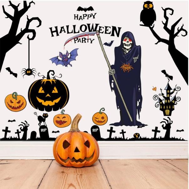 COMBO DECAL DÁN TƯỜNG - Xương Ma kết hợp Bí Đen Halloween