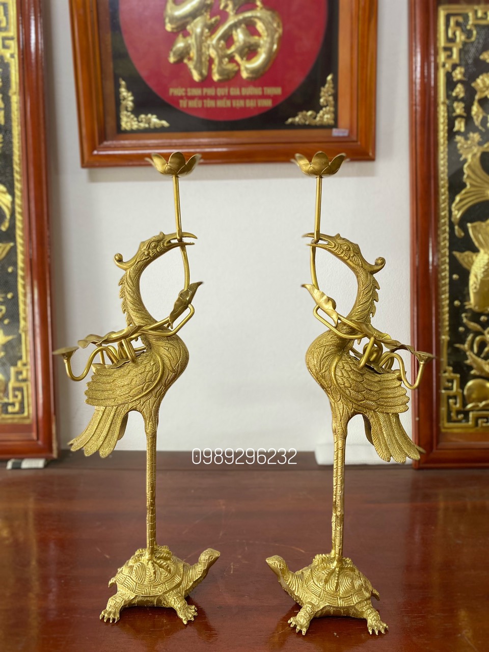 Đôi Hạc thờ cao 52cm bằng đồng nguyên chất