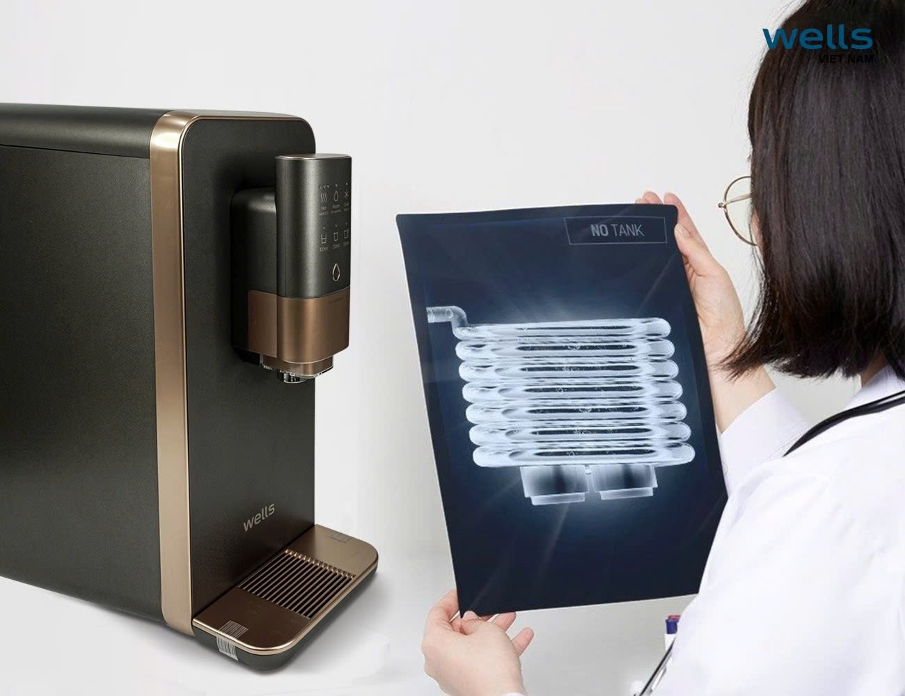 Máy Lọc Nước Wells TT UV+, Diệt Khuẩn UV 99.9%, Tankless Lọc Trực Tiếp,Carbon Plus &amp; Nano Clean - Hàng chính hãng