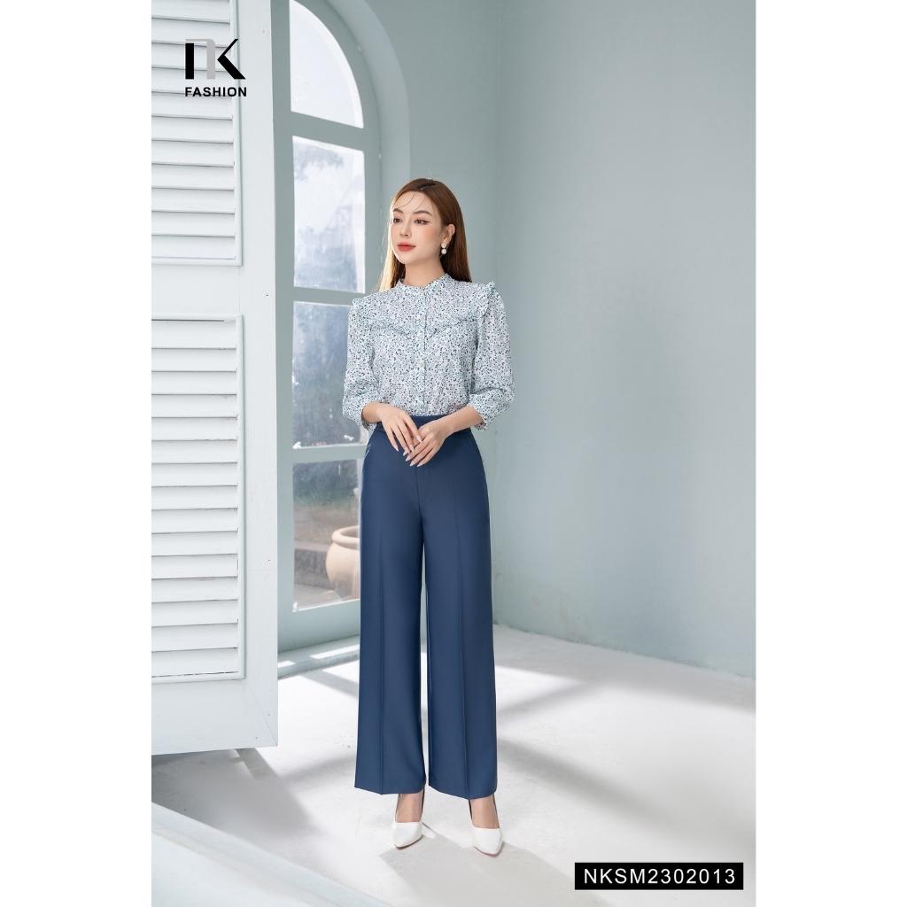 Áo Sơ Mi Hoa Tay Lỡ NK FASHION Thiết Kế Cổ Tàu Nhẹ Nhàng Thanh Lịch Chất Vải Nhập Hàn Cao Cấp Không Nhăn NKSM2302013