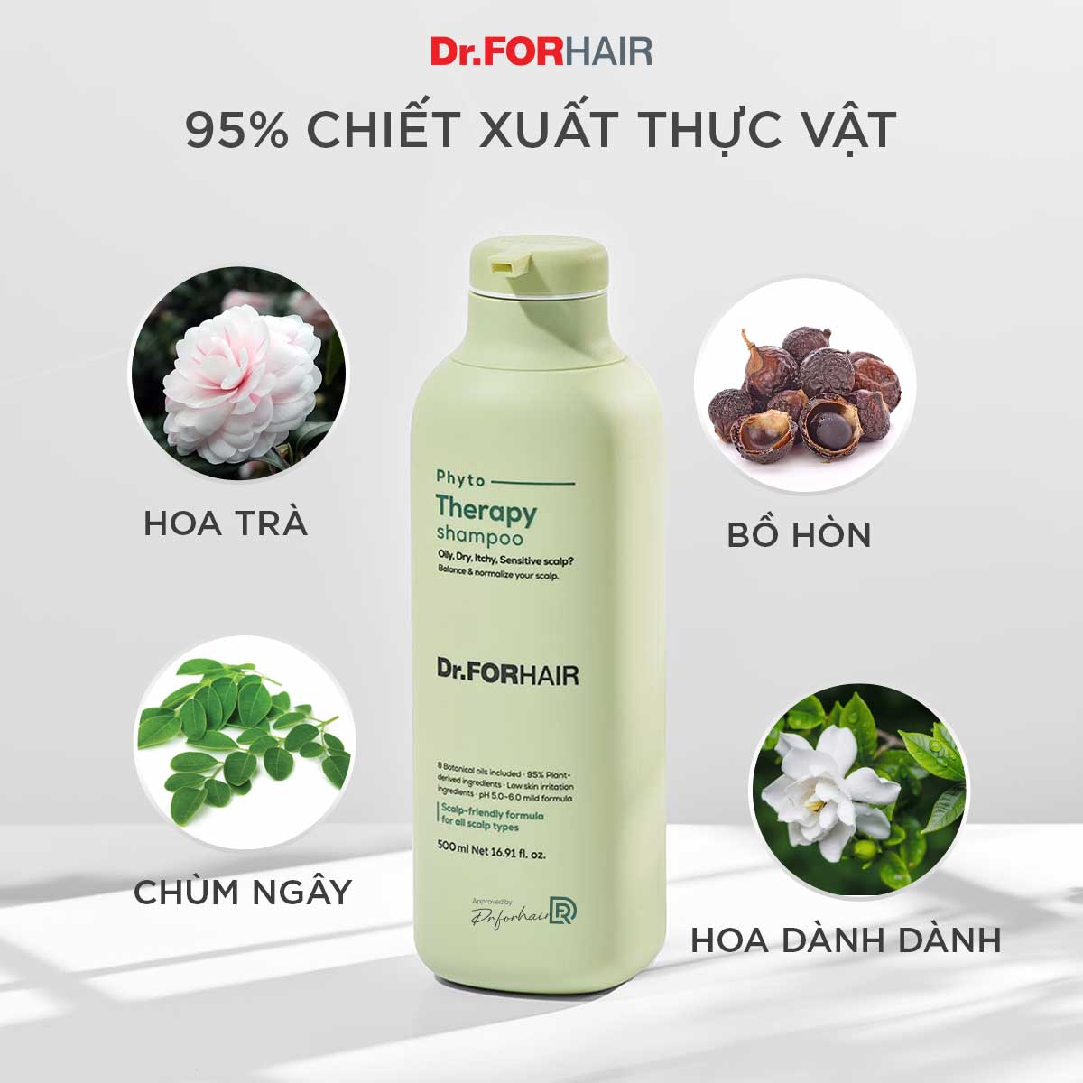 Dầu gội CHO DA NHẠY CẢM, chiết xuất thực vật an toàn và dịu nhẹ Dr.FORHAIR Hàn Quốc Phyto Therapy Shampoo