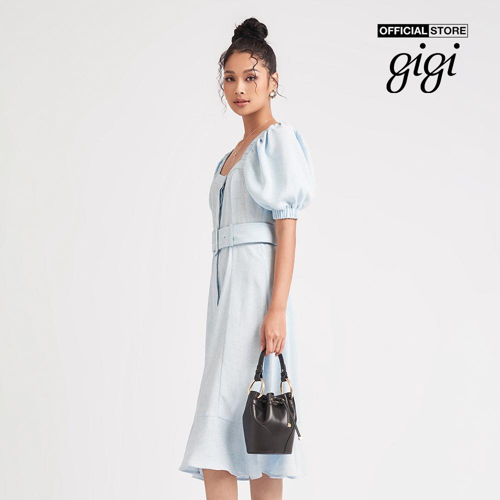 GIGI - Đầm midi ngắn tay cổ vuông phối thắt lưng thanh lịch G2102D222120