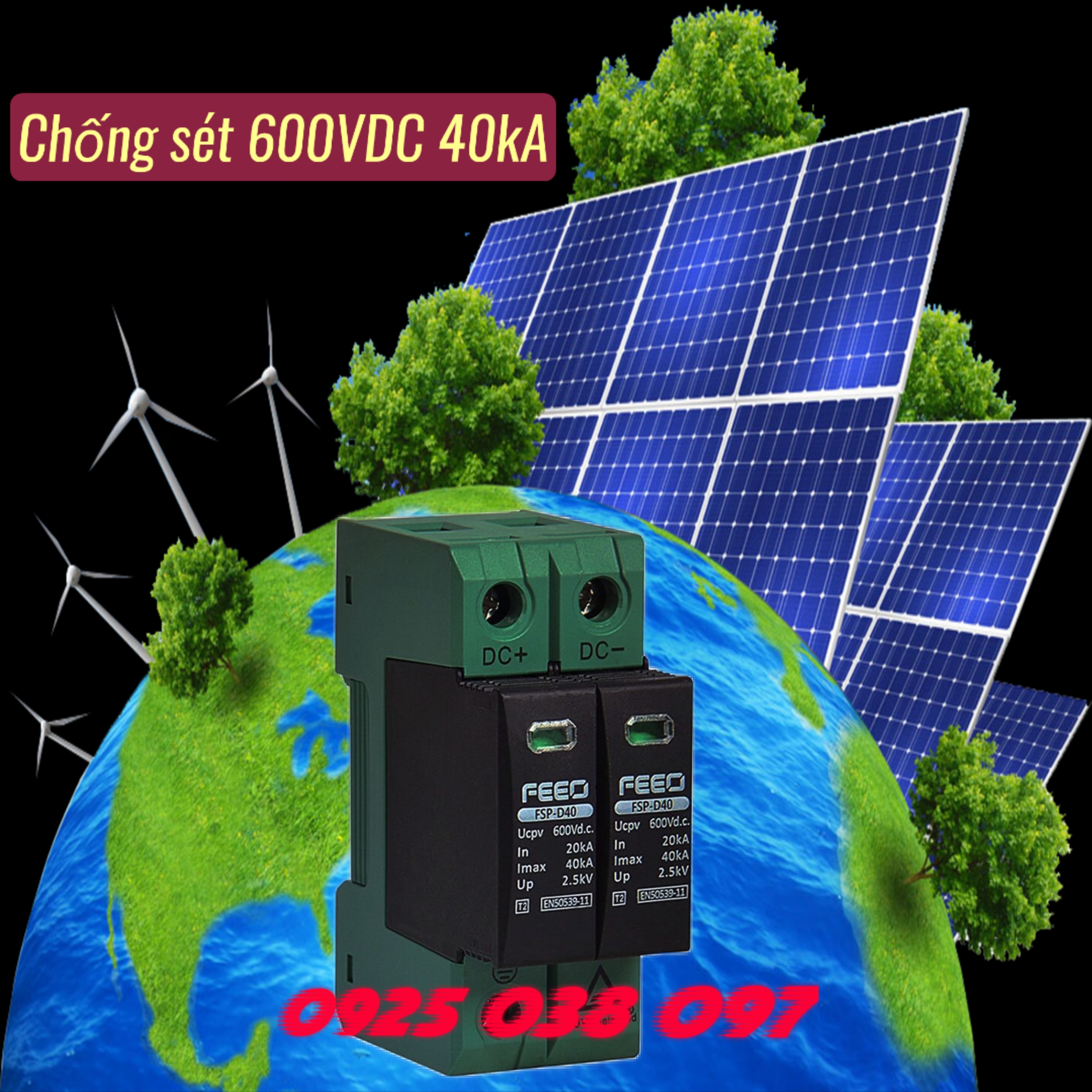 Át chống sét DC 40kA 500VDC, 600VDC Feeo chất lượng cao - Thiết bị chống sét solar, chống sét năng lượng mặt trời