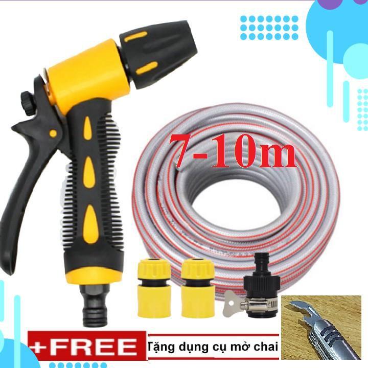 Bộ dây vòi xịt nước rửa xe, tưới cây . tăng áp 3 lần, loại 7m, 10m 206319 cút sập,nối đen+ tặng mở chai