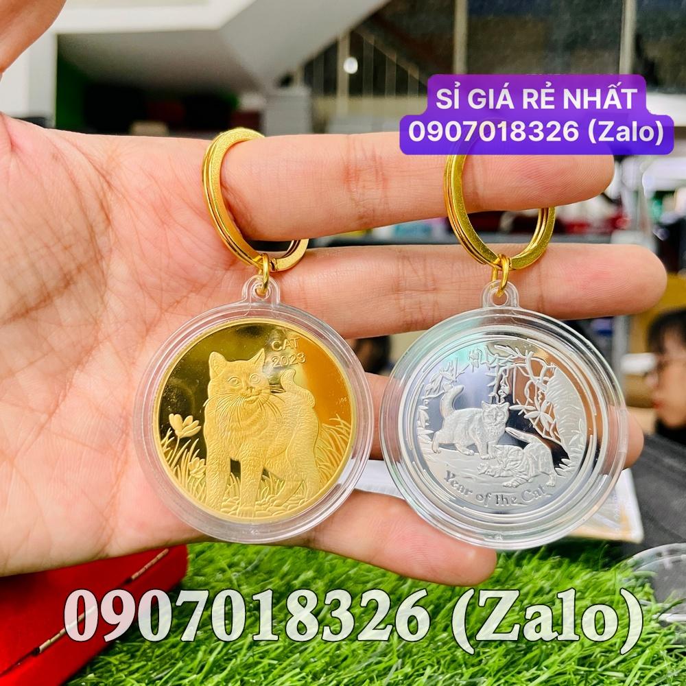 Cặp Móc khóa Tiền Xu Con Mèo Úc Vàng Bạc 2023 treo chìa xe máy, ô tô NELI