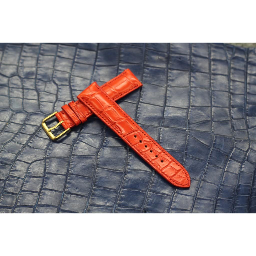 Dây da cá sấu Handmade, dây da đồng hồ cao cấp màu đỏ kèm khóa, BH 6 tháng