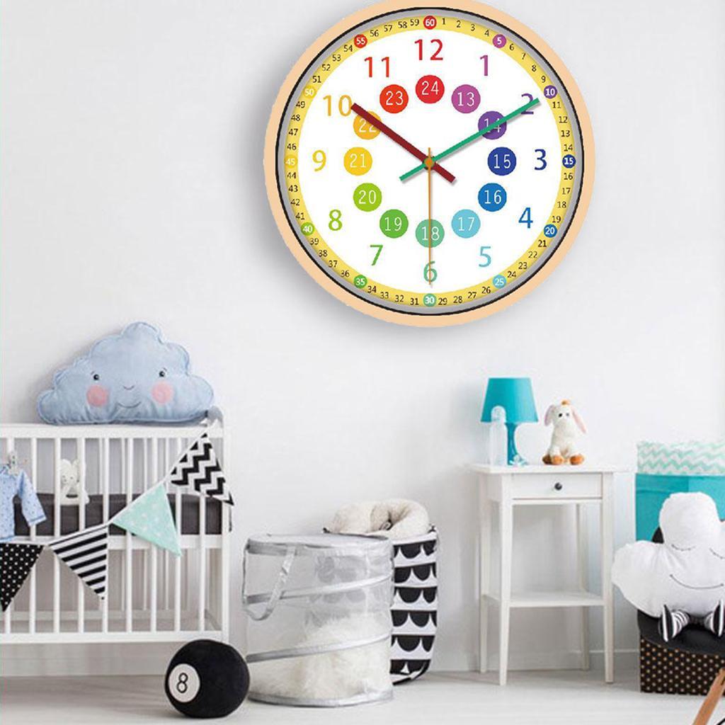 Wall Clock Kids Bedroom Battery Operated 12" Learning Clock Black Hands