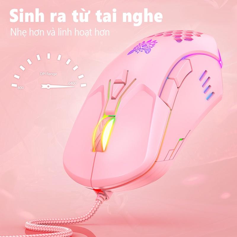 Chuột chơi game có dây ONIKUMA CW902 màu hồng với đèn RGB [Hàng chính hãng]
