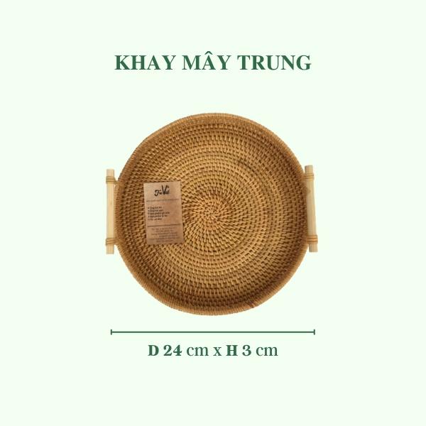 Khay Mây Tròn có Tay Cầm Đựng Đồ Ăn - Khay Mây Guột Trang Trí Decor 3 size - Rattan Tray