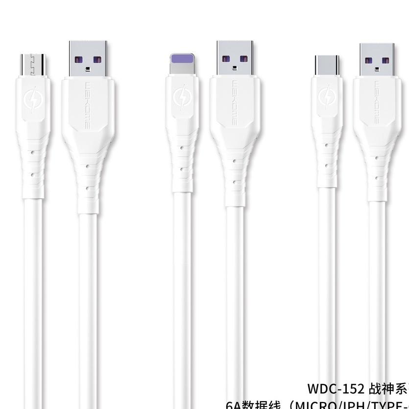 Cáp sạc nhanh 6A Hàng Nhập Khẩu Wekome WDC-152 cổng IPh, Micro,Type C,3in1 dây cao su chống đứt gãy 1m