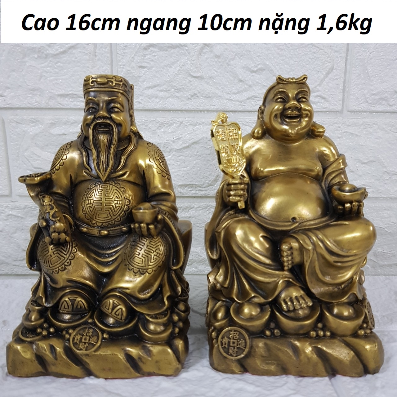 Tượng thần tài thổ địa ngồi thỏi vàng vàng đồng MS152