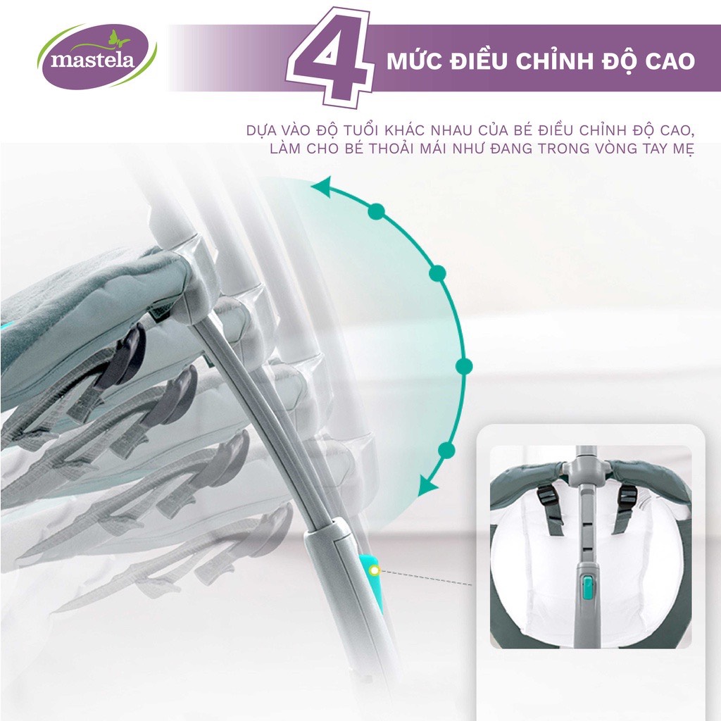 Ghế rung cho bé sơ sinh Mastela 6915/6917 có đồ chơi kèm  nhạc trắng ru ngủ, 4 nấc điều chỉnh độ cao gọn nhẹ tiện lợi