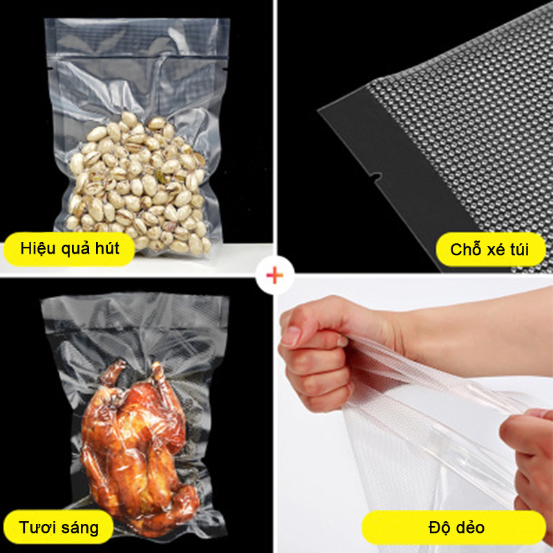 Bộ 100 túi bóng hút chân không 1 mặt nhám - có nhiều size túi kích thước khác nhau - 25x35cm