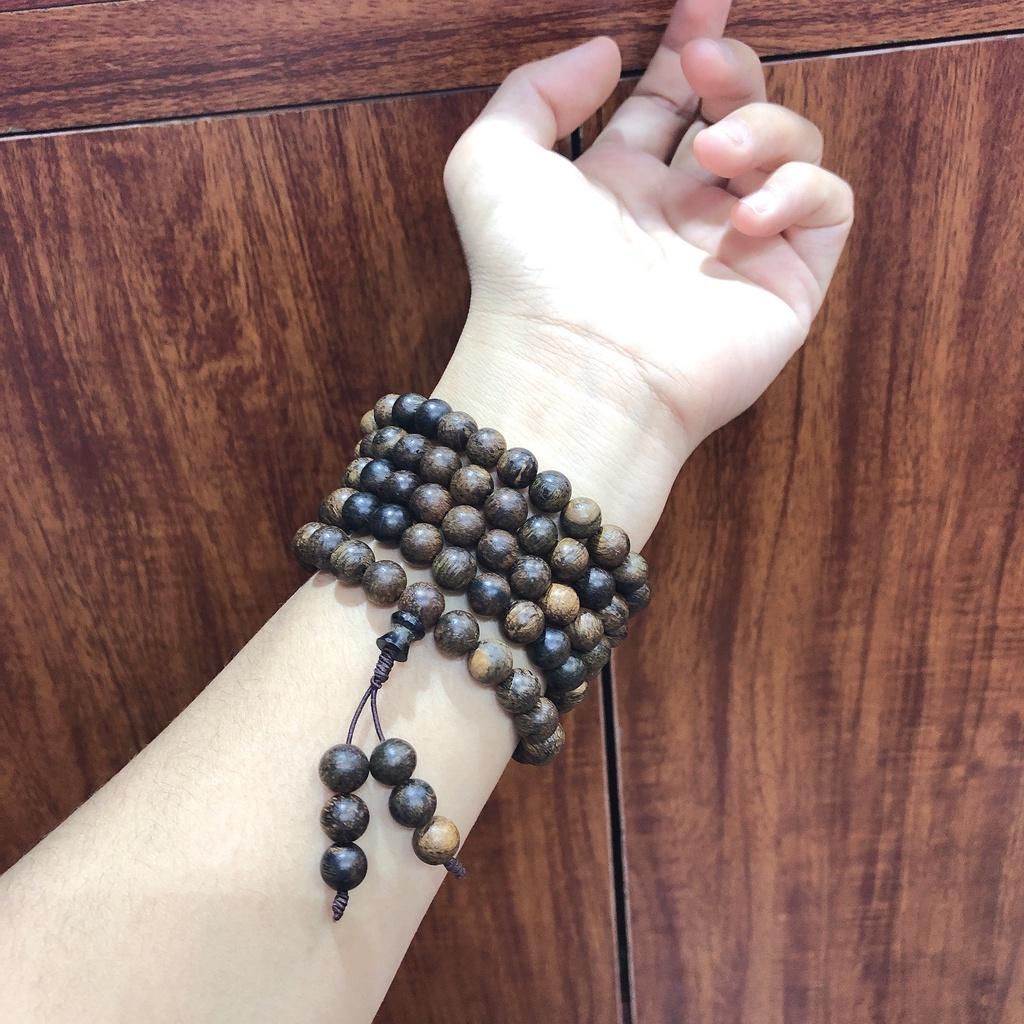 Vòng tay gỗ trầm hương tự nhiên 108 hạt 8li - Vòng tay đi chùa - Trầm rừng chìm