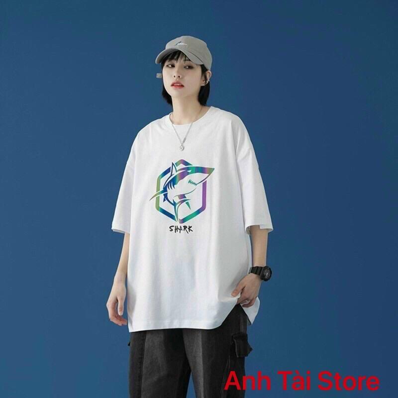 Áo thun tay lỡ phản quang phông Unisex nam nữ chất Premium Cotton oversize đến 75kg form rộng co dãn 4 chiều SHARK AX11