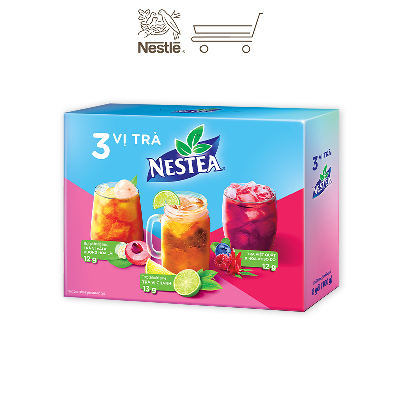 NESTEA MIX VỊ : Trà vị Chanh (4 gói x 13g) + Trà vị Vải và Hương Hoa Lài (2 gói x 12g) + Trà Việt Quất và Hoa Atiso Đỏ (2 gói x 12g)