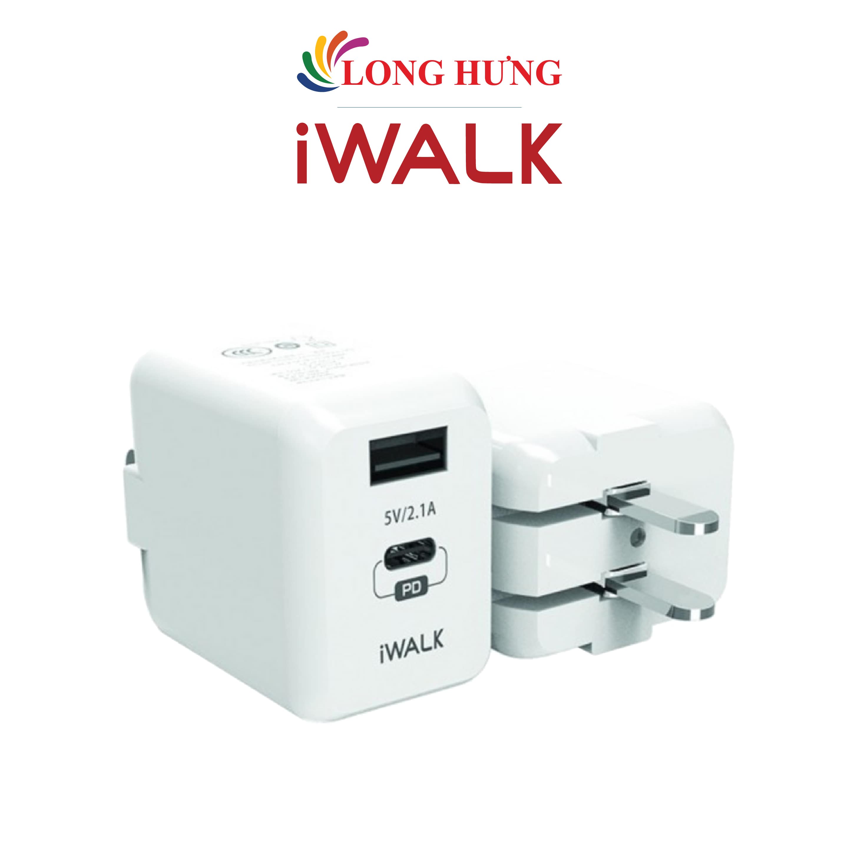 Cốc sạc iWalk Leopard 2.1A 1USB 1PD 28.5W ADL008P - Hàng chính hãng