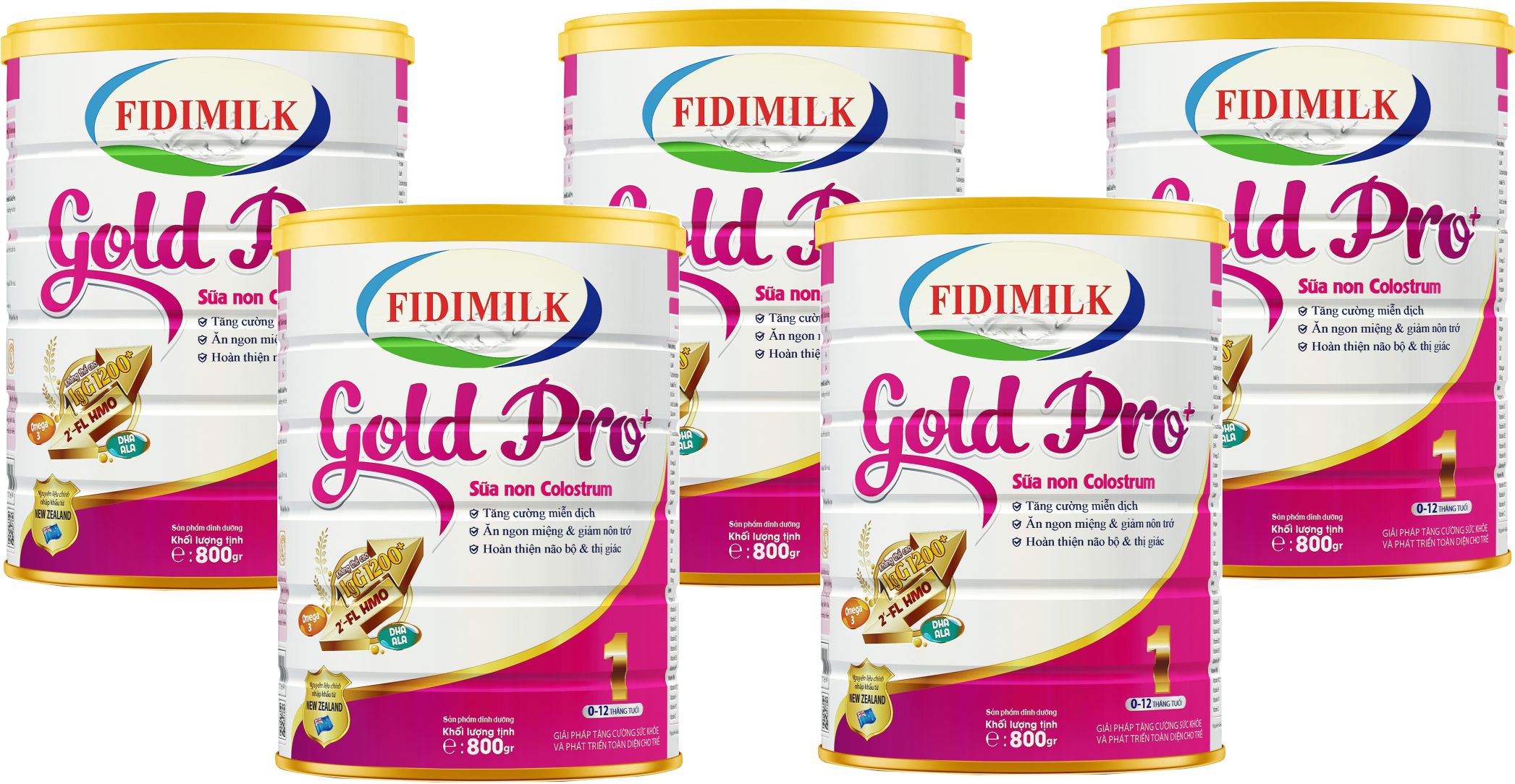 Combo 5 lon Sữa công thức FIDIMILK GOLD PRO +1 lon 800g - Dinh dưỡng phát triển toàn diện, chứa sữa non Colostrum dành cho Bé 0-12 tháng tuổi.