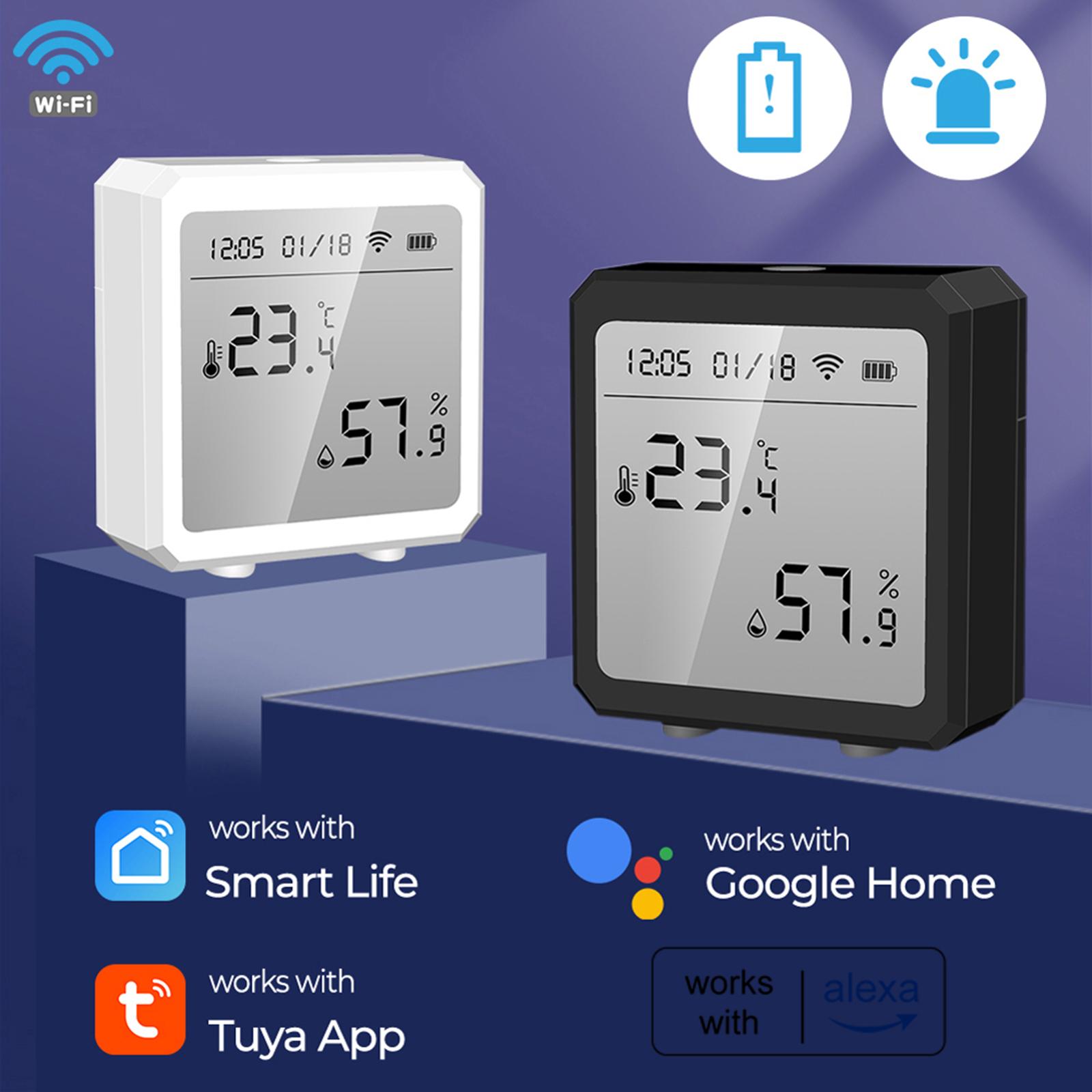 Tuya Smart WiFi Temperature Humidity Sensor Indoor Hygrometer Thermometer APP Remote Control with LCD Screen T&H Sensor ℃/℉ Switchable Compatible with Alexa Google Home