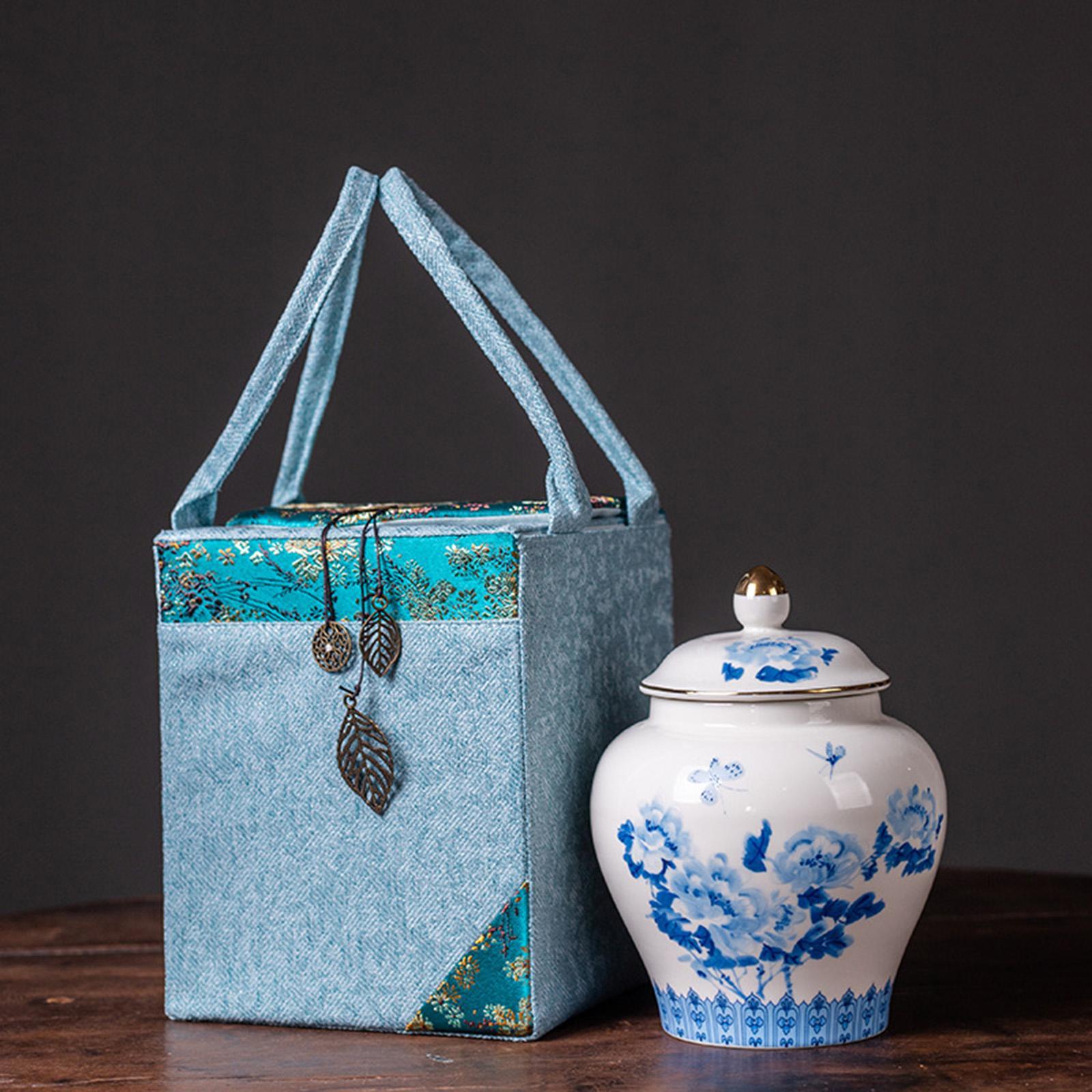 Oriental Ceramic Ginger Jar Porcelain Temple Jar  White Tea Tin