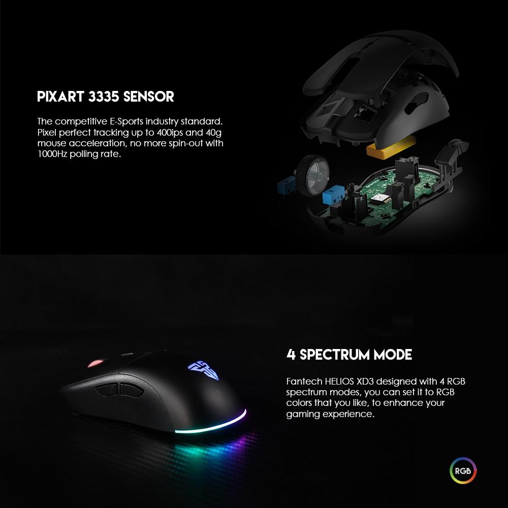 Chuột Gaming Không Dây Fantech XD3 HELIOS 16000DPI LED RGB 16,8 Triệu Màu 6 Phím Macro Có Phần Mềm Tùy Chỉnh Riêng - hàng chính hãng