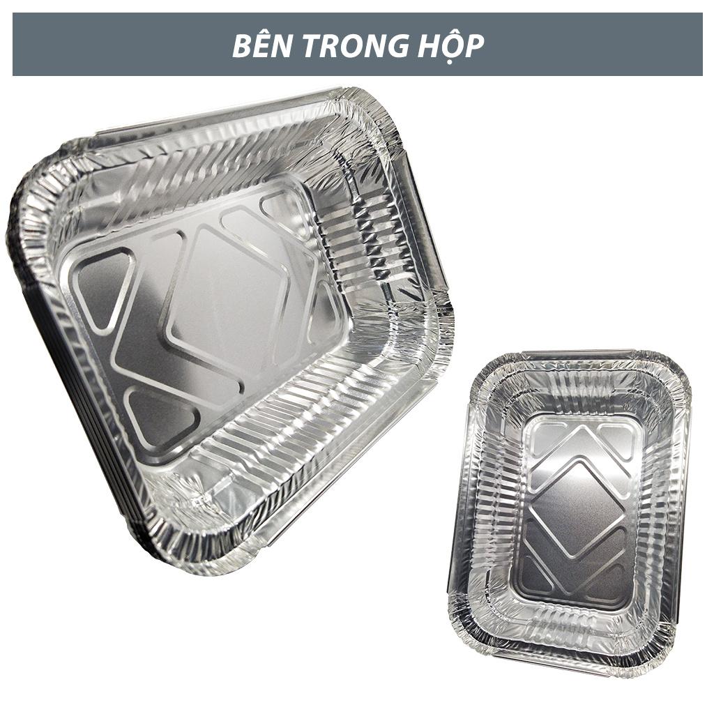 SET 10 KHAY LÁ NHÔM 650ML (KHAY GIẤY BẠC CÓ NẮP) - FOOD ALUMINUM BOX - ĐỰNG THỰC PHẨM DÙNG 1 LẦN