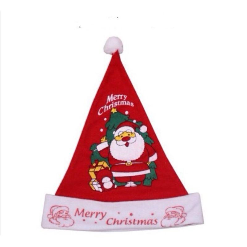 set 10 mũ noel nỉ 1 lớp cho bé in hình ông già noel