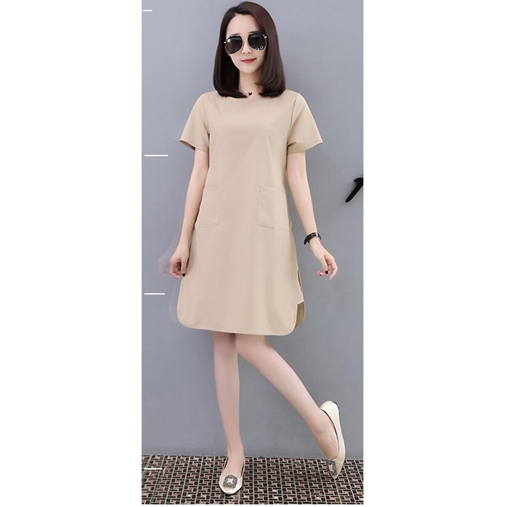 Đầm suông xẻ gấu cách điệu hai túi trước - DS105