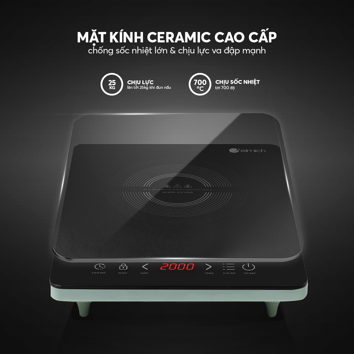Bếp điện từ đơn Elmich ICE9300 công suát 2000W, bảo hành 24 tháng - Hàng chính hãng