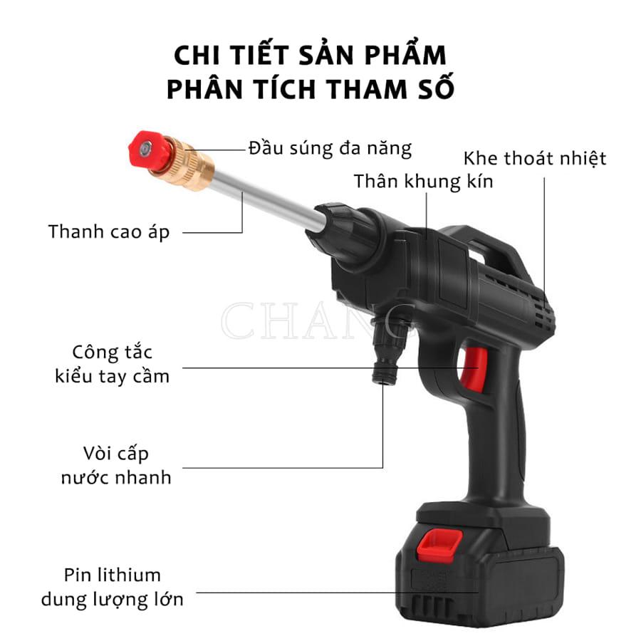 Máy Rửa Xe, Máy Xịt Rửa Tăng Áp Mini Dùng Pin Max Lithium 199V Áp Lực Cao Cầm Tay Rửa Xe Gia Đình