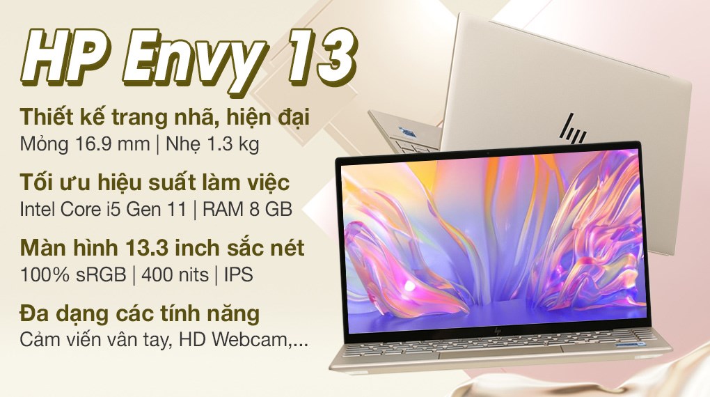 Laptop HP Envy 13 ba1536TU i5 1135G7/8GB/512GB/13.3"F/Win11//Vàng - Hàng chính hãng