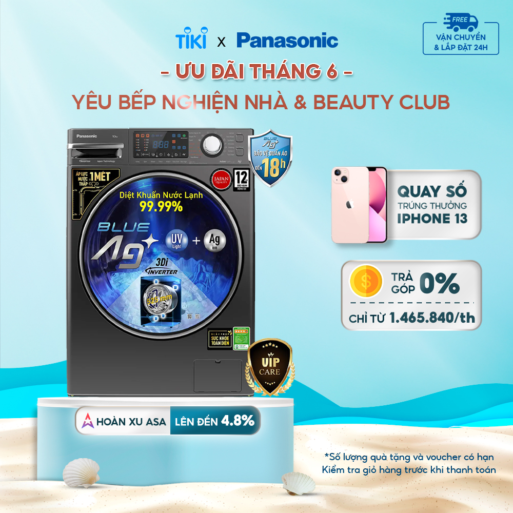 [Lắp đặt trong vòng 24h] Máy Giặt Cửa Trước Panasonic 10.5Kg NA-V10FX2LVT - Diệt Khuẩn 99.9% - Hàng chính hãng