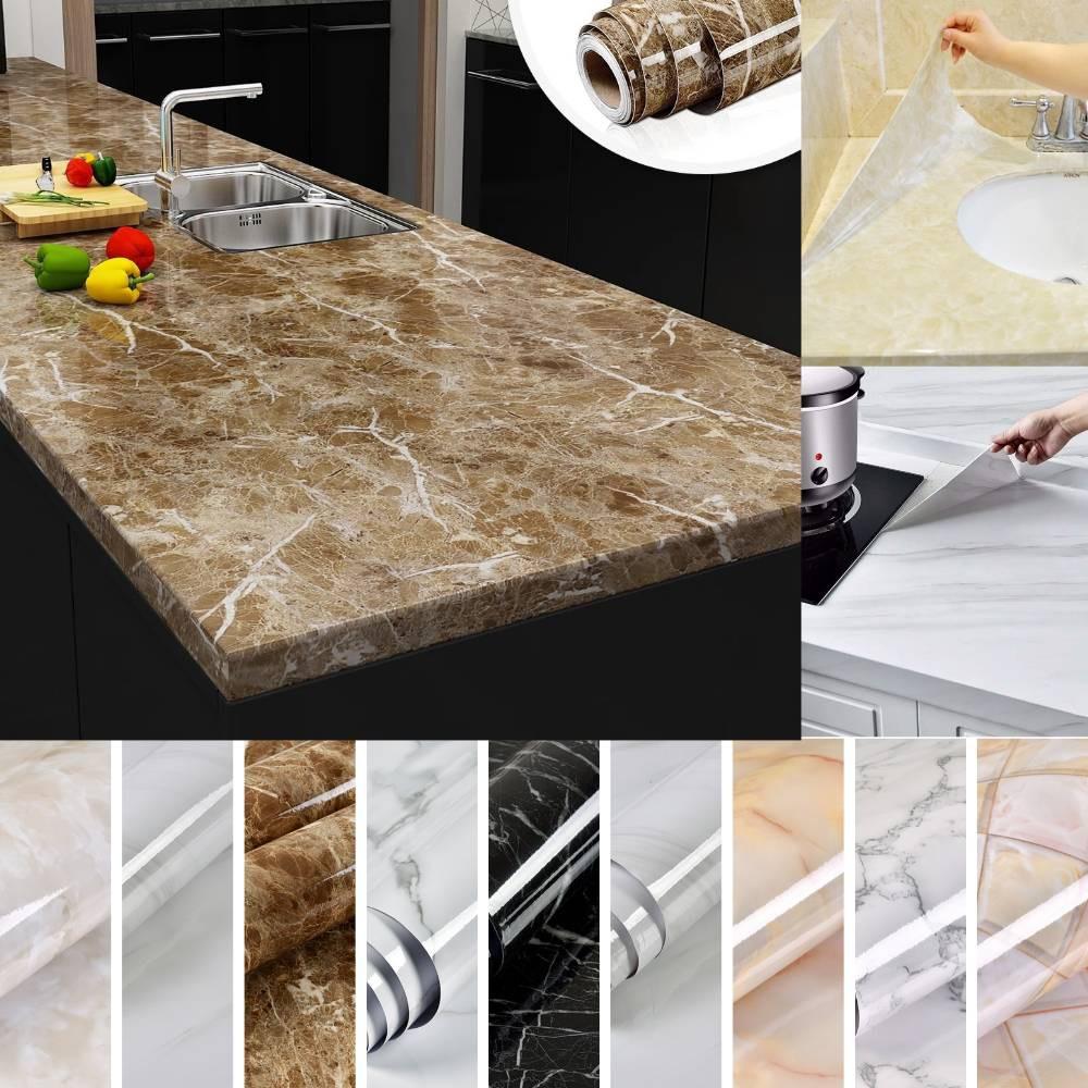 Miếng Dán Trang Trí Tường Chống Dầu Mỡ Họa Tiết Đá Cẩm Thạch