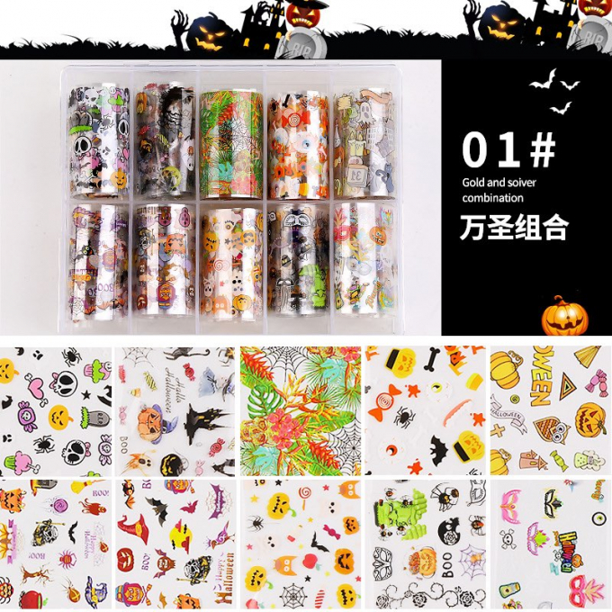 Foil hoa noel, halloween Ngẫu nhiên trang trí móng 0978