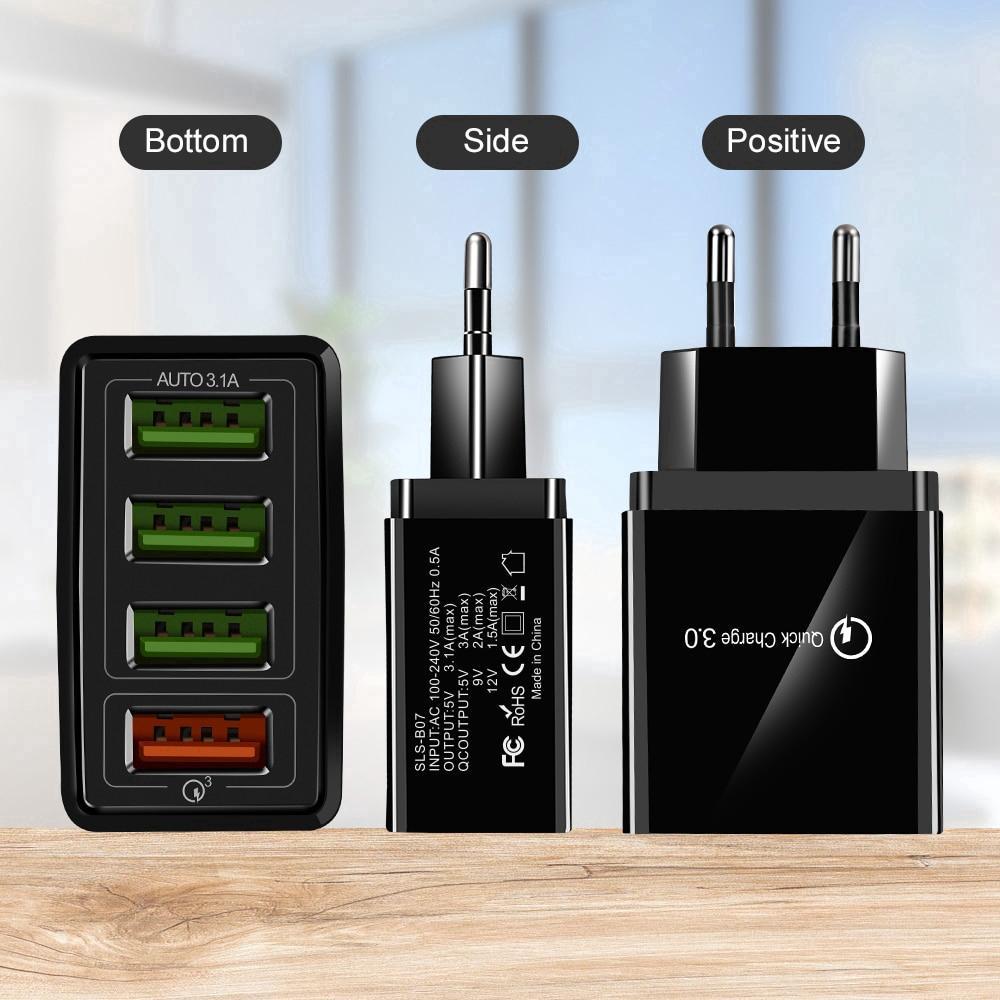 Cốc Sạc Nhanh 4 Cổng USB 3.1A QC3.0