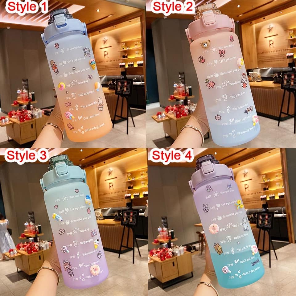 BÌNH NƯỚC CHIA VẠCH 2 LÍT GSPORT KÈM STICK ĐÁNG YÊU