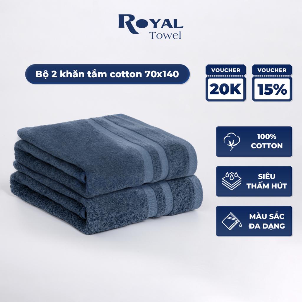 Bộ gồm 2 khăn tắm 70x140cm Royal Towel chất cotton mềm mịn, thấm hút, nhanh khô