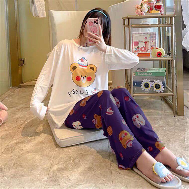 Đồ Bộ Pyjama Dài Tay, Đồ Ngủ Mặc Nhà Pizama Nữ Siêu Dễ Thương in hình họa tiết dễ thương,phù hợp mang mùa thu đông