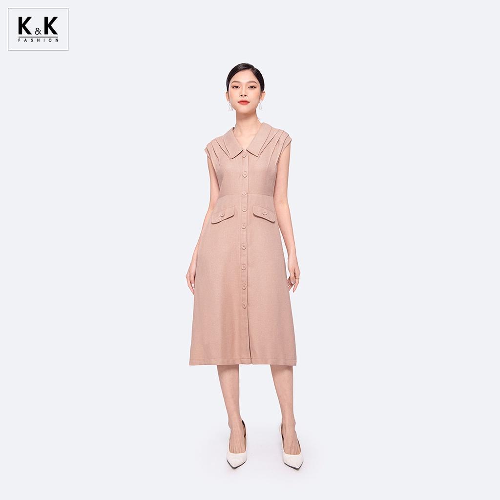 Đầm Công Sở Dáng Chữ A Phối Nút K&amp;K Fashion KK119-12 Chất Liệu Cotton Chéo