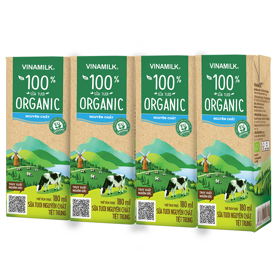 Thùng 48 Hộp Sữa Tươi Tiệt Trùng Vinamilk 100% Organic Nguyên chất (180ml)