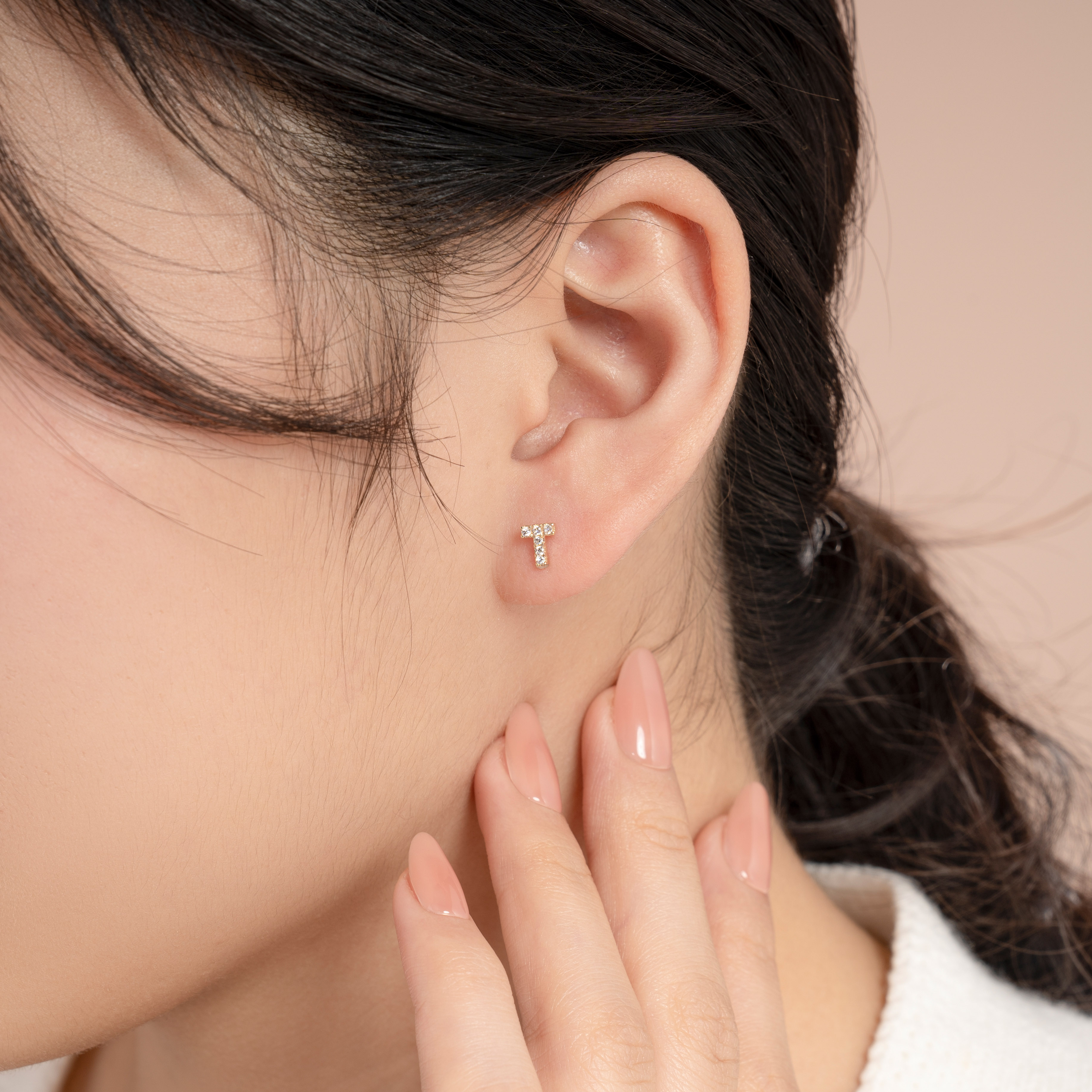 Bông Tai Nữ Chữ T Vàng Tây 14K BTAM116 Huy Thanh Jewelry