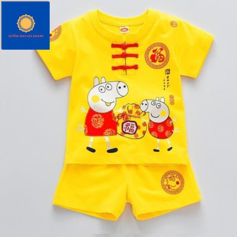 MS: 190508 - Đồ bộ quần áo thun bé trai, bé gái ngắn tay, kiểu tàu, họa tiết ngày Tết - Xưởng may Gia Khang