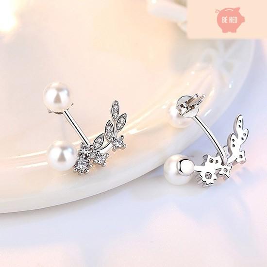 Bông tai ngọc đôi nạm đá nhân tạo chiếc lá BHBT126