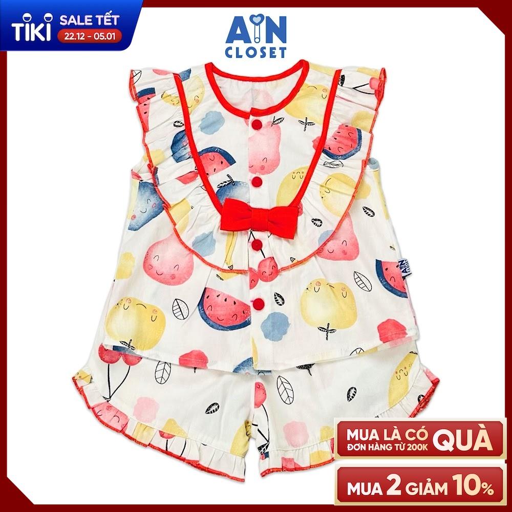 Bộ quần áo ngắn bé gái họa tiết Trái Cây nơ đỏ cotton - AICDBGWMWDSS - AIN Closet