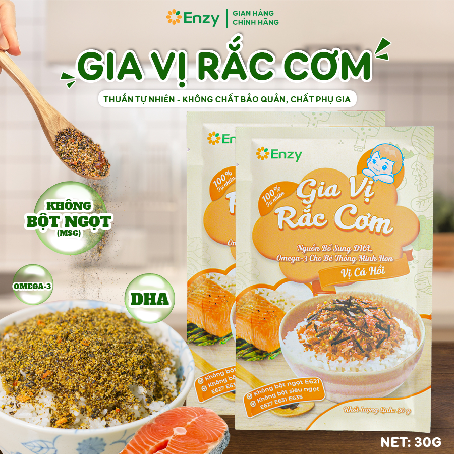 Gia vị rắc cơm Enzy, Gia Vị Rắc Cơm Cho Bé, Không Bột Ngọt, Phụ Gia, Thuần Tự Nhiên, Vị Cá Hồi, Gói 30gr