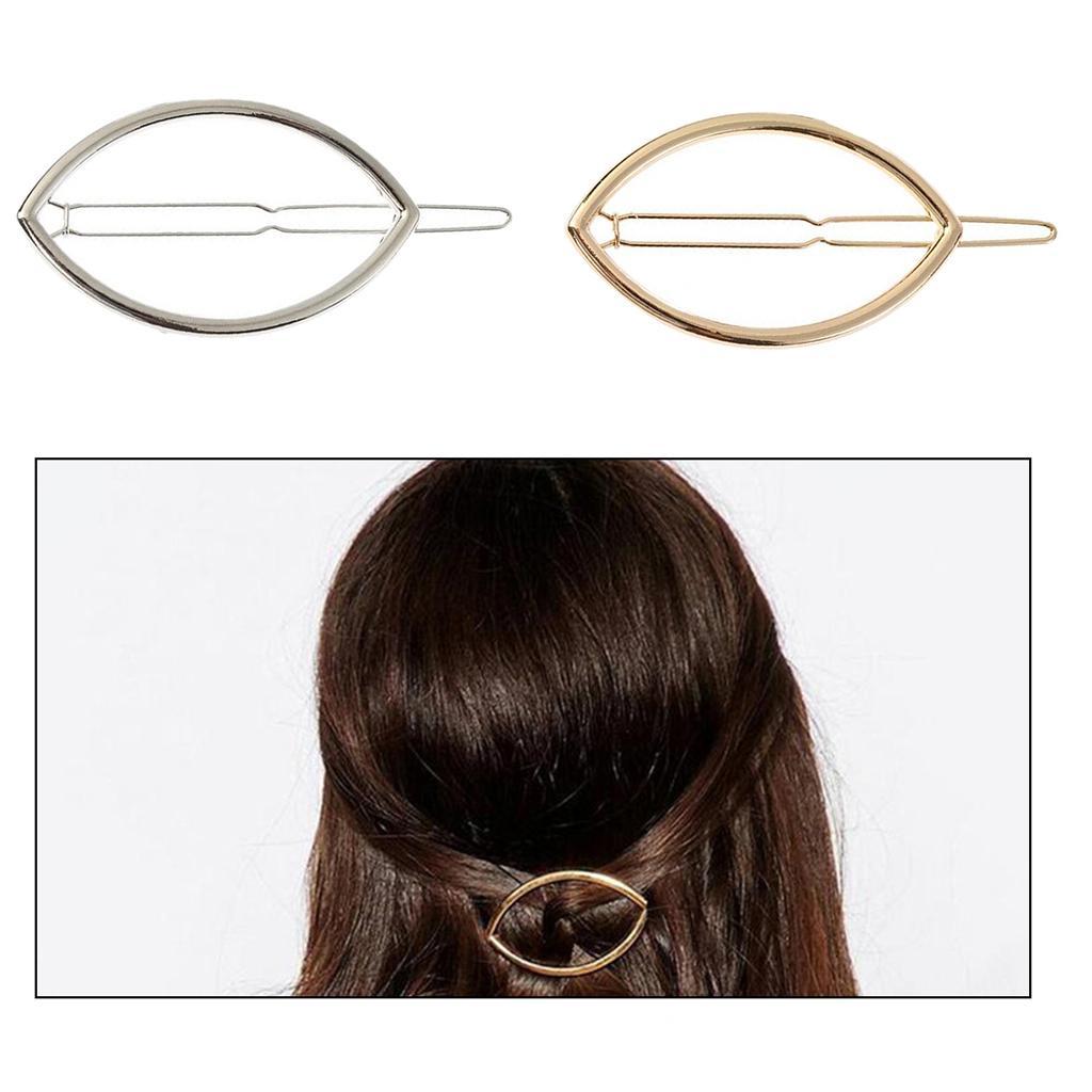 2x Geometric Hairpin Clip Delicate Alloy Oval Snap Clip for Hair Ladies Hairstyle