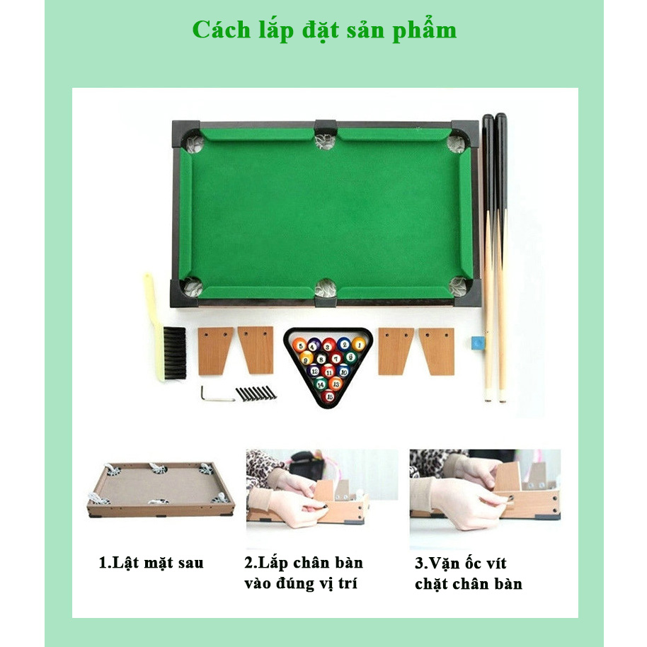 Đồ chơi bàn Bi-A bằng gỗ Table Pool TP-70 chân cao kích thước 70x40x60cm phù hợp với nhiều lứa tuổi