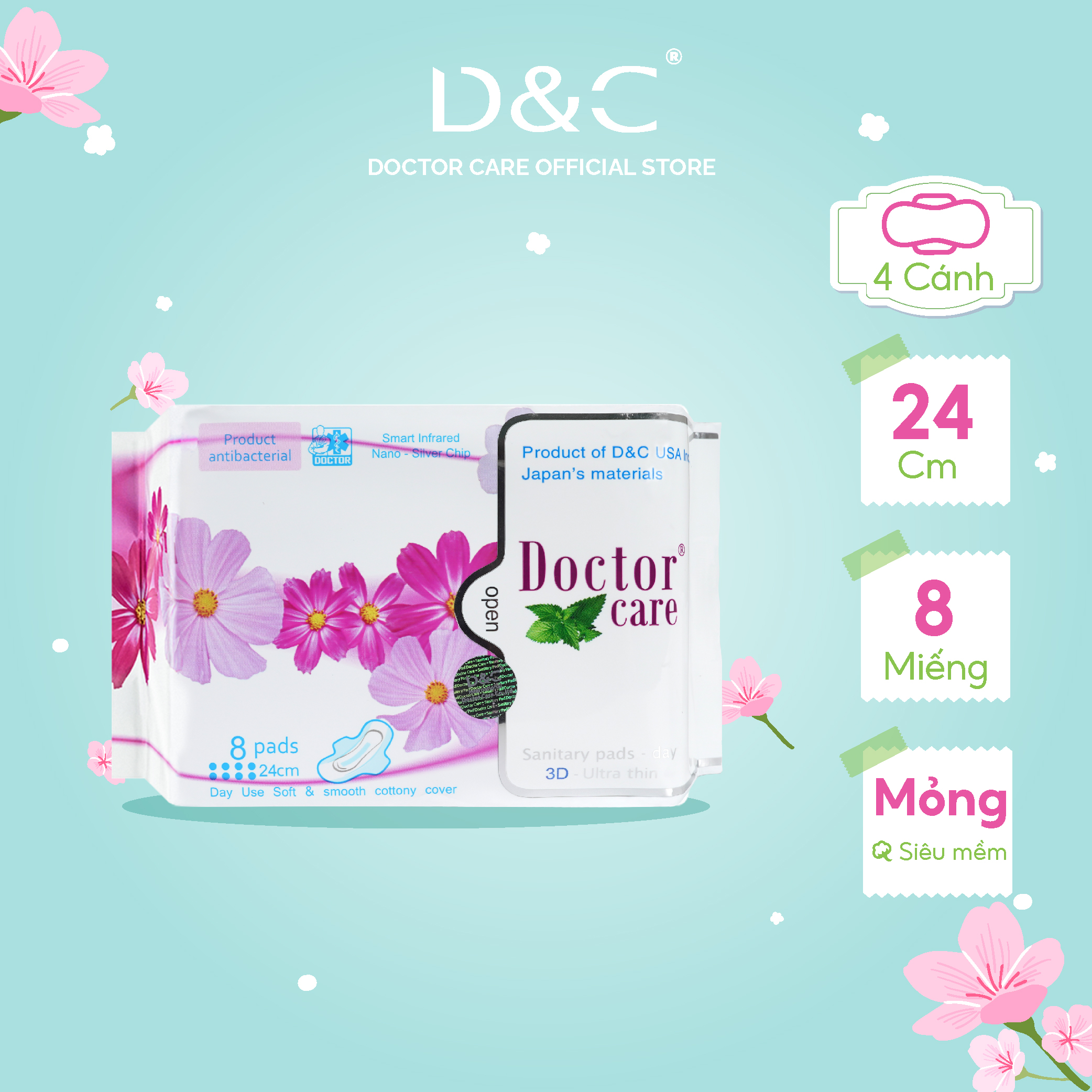 Băng vệ sinh thảo dược Doctor Care ban ngày 24cm the mát tự tin cả ngày dài