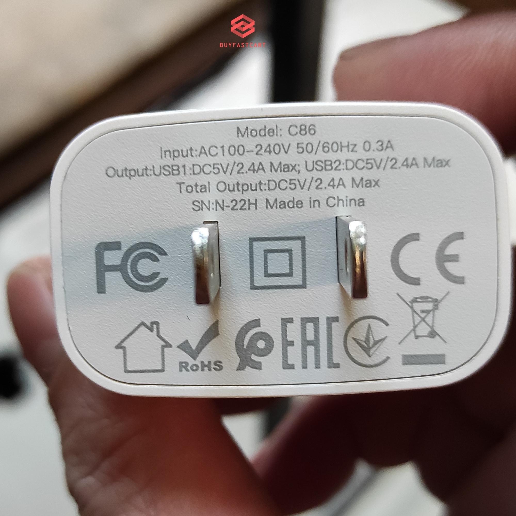 Bộ Củ Cáp Sạc Nhanh hoco 2.4A Có Báo Đèn Led Dành Cho Các Dòng Smartphone -Hàng Chính Hãng